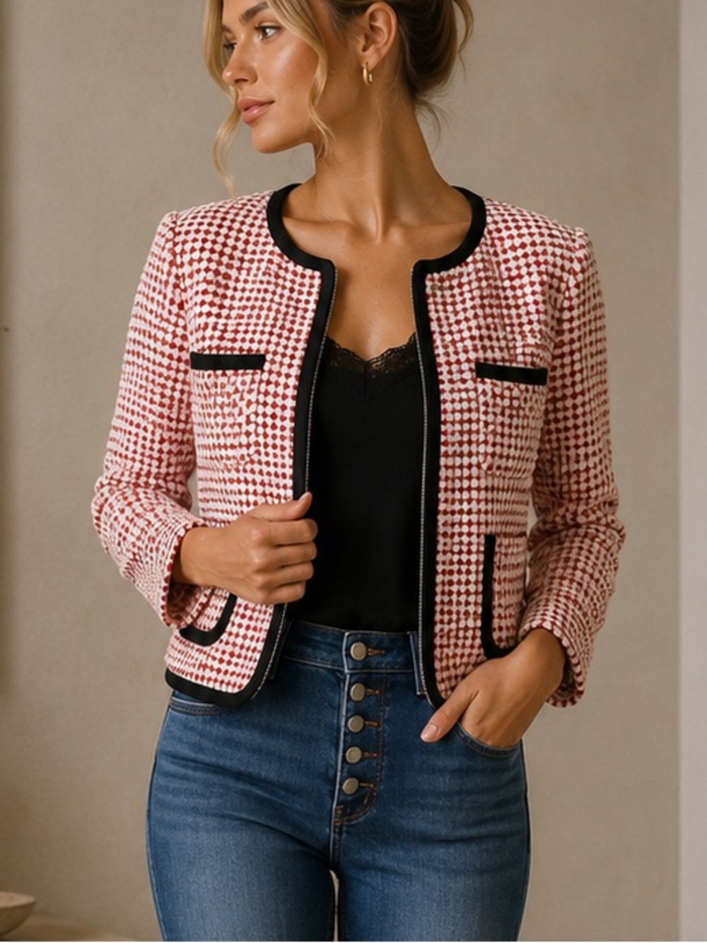 Tweed Blazer Coat Jacket Small Crop Clueless Outfit
